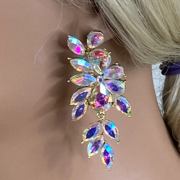 AB Crystal Chandelier Earrings for Bridal, Prom, Pageant, Holiday - Picture 9 of 9